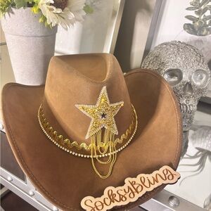 COPY - Brown Cowboy Hat with Gold Star Embellishment